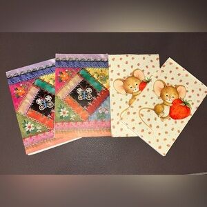 Lot Of (4) Vintage Bridge Score Pads Hallmark 1980 Strawberry Mouse Butterfly